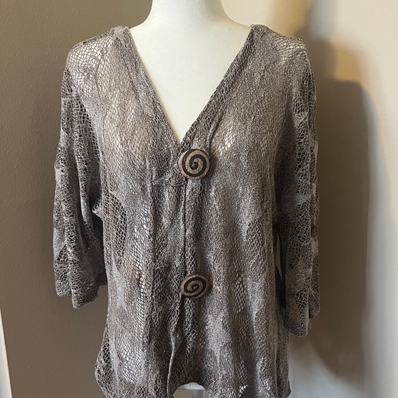 Lulu-B Open Weave Button Cardigan in Taupe - Picture 4 of 4